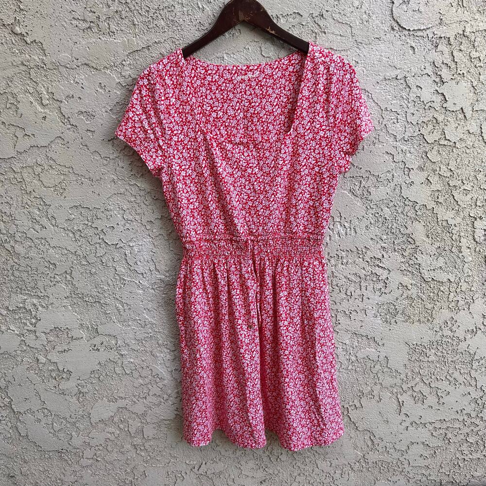 Lands’ End Red White Floral Knit Tshirt Dress Women’s Small